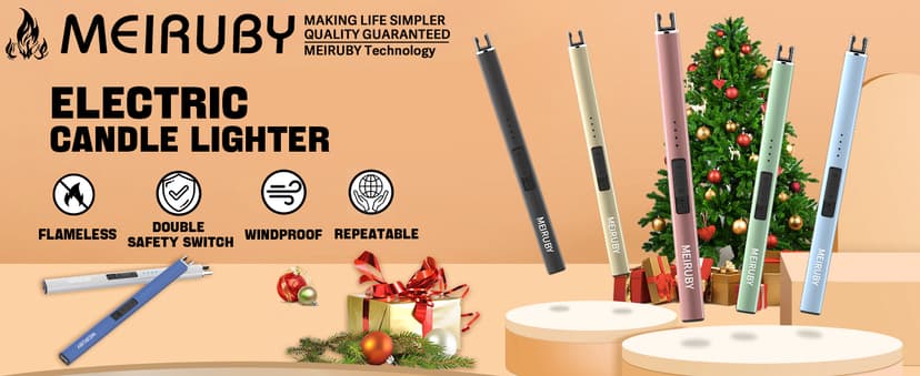 MEIRUBY Electric Candle Lighter, Christmas Stocking Stuffers Gifts for Women Mom Men Wife Sister, USB Arc Rechargeable Windproof Long Lighter for Candle BBQ Housewarming Birthday Gifts Idals