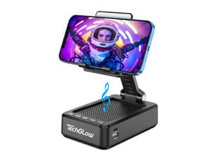 TechGlow Foldable Cellphone Stand with Bluetooth Speaker and Power Bank Birthday Gifts for Men Women Mother Father Boy Girl Teens Cool Tech Gadgets