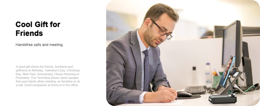 TechGlow Foldable Cellphone Stand with Bluetooth Speaker Power Bank 360° Rotatable Phone Stand Birthday Gifts for Men Women Mother Father Cool Tech Gadgets