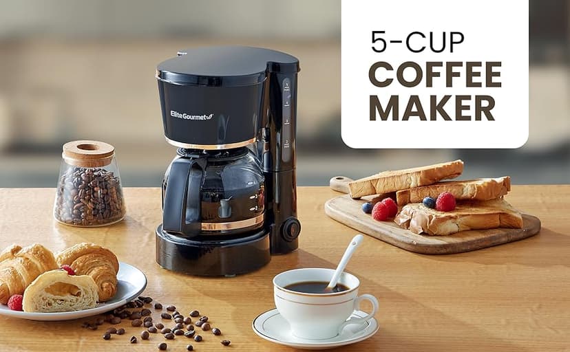 Elite Gourmet EHC-5055 Automatic 5-Cup Brew & Drip Coffee Maker with Pause N Serve Reusable Filter, On/Off Switch, Water Level Indicator