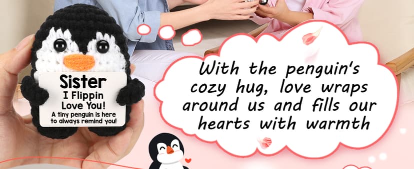 Christmas Birthday Gifts for Sister from Sisters, Handmade Crochet Penguin Sister Birthday Gift Ideas, Funny Sister Gifts for Women Girls, I Love You Sister Bestie Soul Sister Emotional Cute Decor