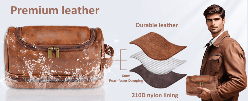 Sparklove Personalized Leather Toiletry Bag for Men, Custom Shaving Bags, Engraved Monogrammed Travel Bag, Birthday Gifts for Boyfirends, Groomsmen, Dad, Son Husband Father's Day, Wedding, Anniversay