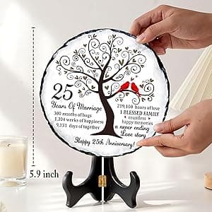 25th Wedding Anniversary Slate Sign – Silver Anniversary Wedding Gifts for Parents, Grandparents or Couple – Elegant 5.9 Inches Plaque – 25 Years of Marriage Celebration Decoration