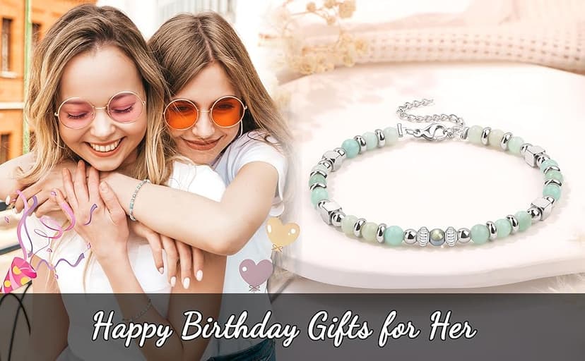 JoycuFF 𝗕𝗶𝗿𝘁𝗵𝗱𝗮𝘆 𝗚𝗶𝗳𝘁𝘀 𝗳𝗼𝗿 𝗪𝗼𝗺𝗲𝗻 𝗠𝗼𝗼𝗻𝘀𝘁𝗼𝗻𝗲 𝗕𝗿𝗮𝗰𝗲𝗹𝗲𝘁𝘀, 6 7 8 9 10 11 Year Old 13th 16th 18th 21st 30th 40th 50th 60th Birthday Gifts Amazonite Moonstone Bracelet