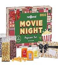 Pop n' Dulge Popcorn Movie Night Supplies 16 pcs Gift Set, 5 Gourmet Popcorn Kernels, 5 Seasoning Variety Packs Non-GMO Kosher Snacks, Great Housewarming Family Date Night Gifts Basket Ideas For Him Her