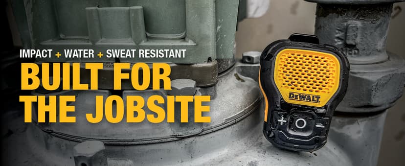 DEWALT Wearable Bluetooth Speaker (Updated Version), Clip-On Wireless Jobsite Pro Water-Resistant Portable Speaker (Non-Magnetic), Built-in Mic for Hands-Free Music/Calls, Bluetooth Speaker (Yellow)