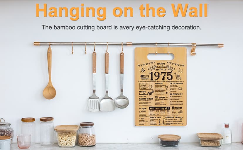 50th Wedding Anniversary for Women Men,Back In 1975&50 Years of Marriage Double sided Cutting Board Gift for Her Him,best 50 years anniversary Decorations for couple