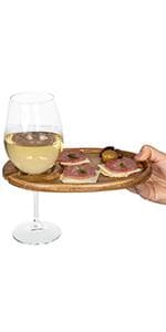 PICNIC TIME Wine Appetizer Plates, Set of 4 Wooden Cocktail Plates with Glass Holder, Mini Charcuterie Boards for Wine and Cheese Parties, Acacia Cheese Board Serving Trays (Oval - Acacia Wood)