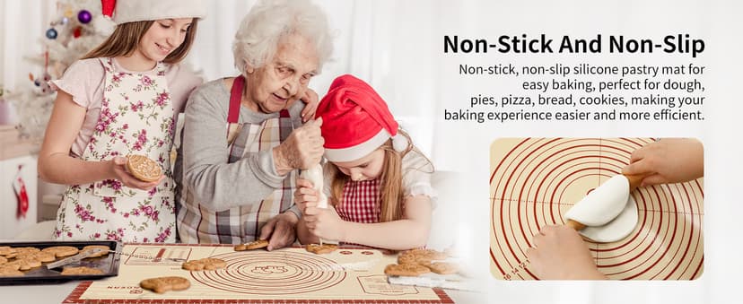 26x16 Inch Extra Thick Silicone Baking Mat with Measurements, Non-slip and Reusable - For Cookies, Bread, Pastry