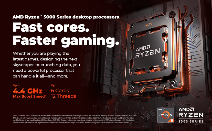 CyberPowerPC Gamer Master Gaming PC, AMD Ryzen 5 5500 3.6GHz, Radeon RX 6400 4GB, 16GB DDR4, 500GB PCIe Gen4 SSD, WiFi Ready & Windows 11 Home (GMA3100A)