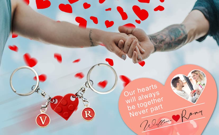 Personalized Brick Matching Heart Keychains - Valentine's Gifts for Mom, Dad, Couple, Boyfriend, Girlfriend, Lovers