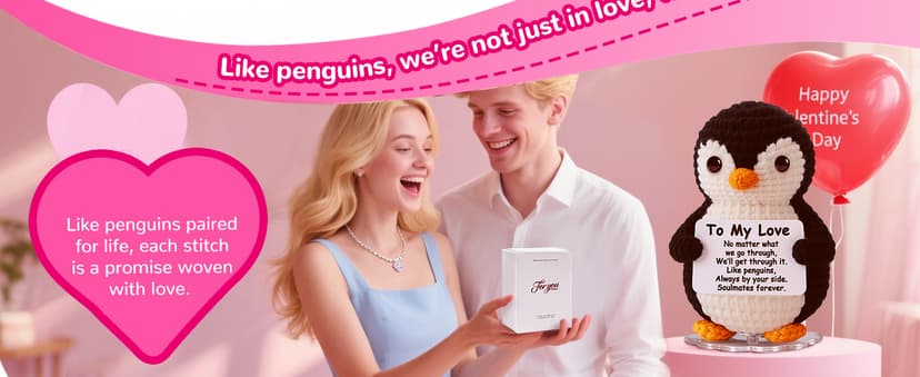 Love Crochet Couples Gifts for Boyfriend Girlfriend, Positive Emotional Support Handmade Penguin Crochet,Birthday Valentine's Day Wedding Anniversary Romantic Men Women, I Love You Gift for Him Her