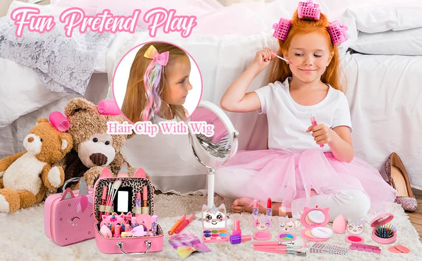 Heaning Kids Washable Makeup Girl Toys - Real Makeup Kit Kid Make up Set for Toddlers Children Princess Dress Up Christmas Birthday Gifts Toys for 3 4 5 6 7 8 9 10 11 12 Year Old Girls