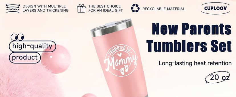 Pregnancy Gifts for New Parents, Mommy and Daddy 20Oz Tumbler Set, Cool Gifts Set Ideas for Couples,First Time Moms Dad to Be, New Parents on Mother's Day Father's Day Christmas Gift(Pink & Navy Blue)