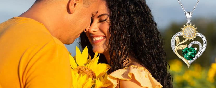 Iefil Christmas Gifts for Women Wife Mom - Sunflower Birthstone Necklace for Women, Anniversary Birthday Gifts 925 Sterling Silver Heart Pendant You Are My Sunshine Jewelry for Girlfriend Mom Daughter