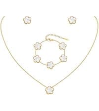 MPRAINBOW Womens Stackable Floral Gold Bracelets - 3Pcs 18K Gold Plated Bracelet,Stainless Steel Bangle Bracelets Non Tarnish, Gold Bracelet Set Trendy Jewelry,Christmas Valentines Birthday Gifts for Girlfriend