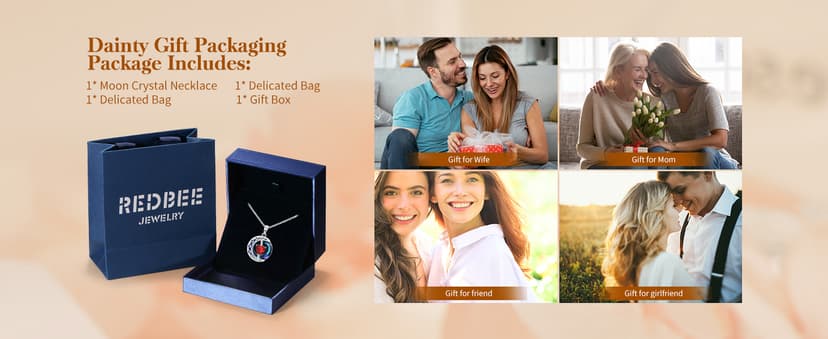 LIANYU Necklace for Womens Blue Sapphire Necklace Moon Pendant S925 Sterling Silver Crystal Jewelry for Women Pendant Birthday Gifts for Wife Gifts Valentine Anniversary