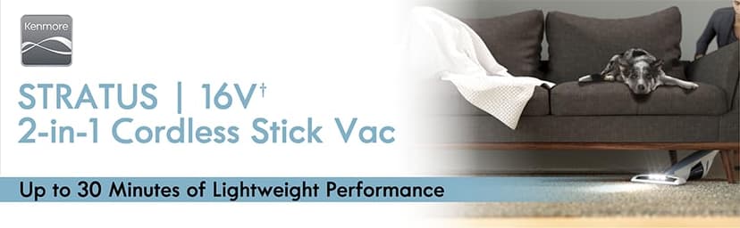 Kenmore DS1020 16V Cordless Stick Vacuum Lightweight 2-in-1 Handheld, LED Headlight with 2-Speed Power Control for Hardwood Floor, Carpet & Pet Hair, 16 Volts, Gray-Blue