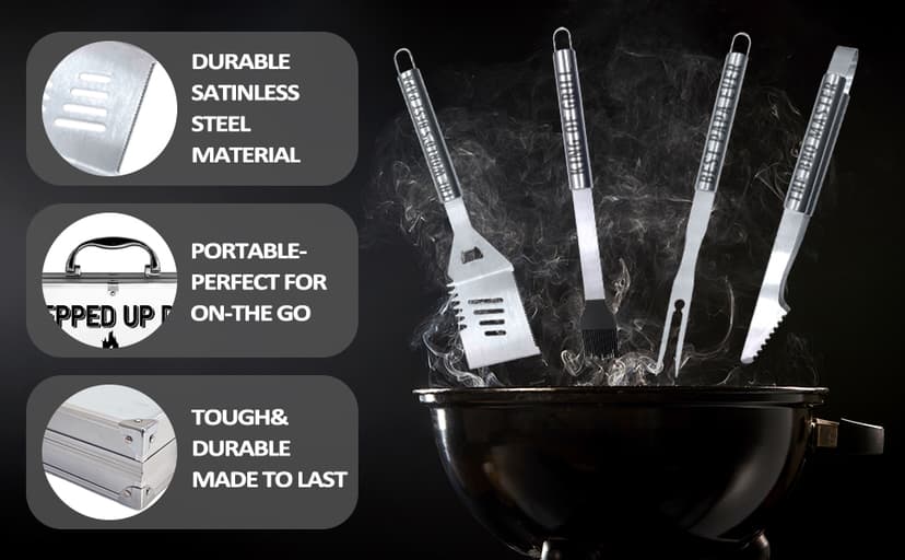 Step Dad Gifts, Fathers Day Step Dad Gifts from Step Daughter Heavy Duty Grilling Accessories Kit for Backyard BBQ, Thick Stainless Steel Grill Utensils with Non-Slip Handle Tool Grilling Gift for Man
