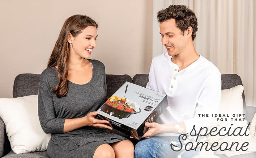 Kusini Electric Fondue Pot Set - Chocolate Fondue Kit - Temperature Control, Detachable Serving Trays, & 4 Roasting Forks - Gift Set & Date Night Idea. Serve at Movie Night or Game Night.