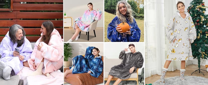 THREE POODLE Wearable Blanket Hoodie for Women, Oversized Sherpa Sweatshirt Blanket for Adults Men, Cozy Hooded Blankets, Gifts for Teen Girls Women Mom Sister