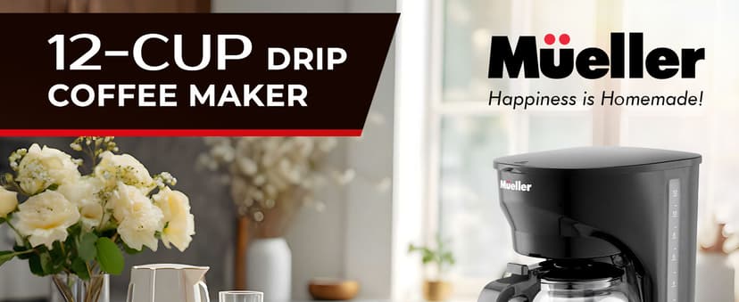 Mueller 12-Cup Drip Coffee Maker - Borosilicate Carafe, Auto-Off, Reusable Filter, Anti-Drip, Keep-Warm Function, Clear Water Level Window Coffee Machine, Kitchen Essentials & Accessories