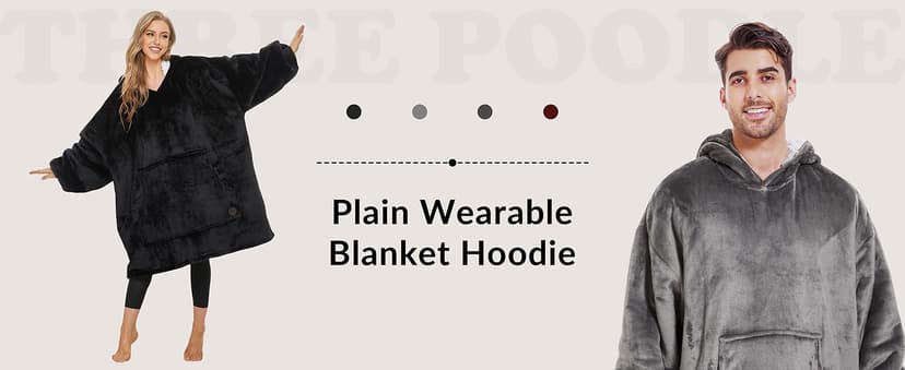 THREE POODLE Wearable Blanket Hoodie for Women, Oversized Sherpa Sweatshirt Blanket for Adults Men, Cozy Hooded Blankets, Gifts for Teen Girls Women Mom Sister