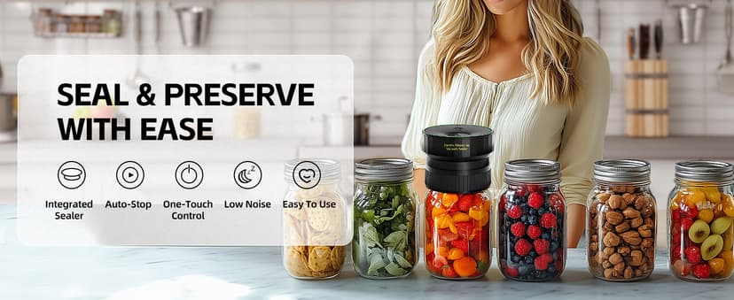 2025 Upgraded Mason Jar Vacuum Sealer, Electric Vacuum Sealer for Regular Mouth and Wide Mouth Canning Jars, Fully Automated and Portable