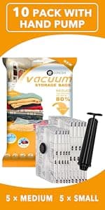 24 Pack Vacuum Storage Bags with Electric Pump, (5 Jumbo, 5 Large, 5 Medium, 5 Small, 4 Roll Up Bags) Space Saver Bag for Clothes, Mattress, Blanket, Duvets, Pillows, Comforters,Travel