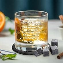 15 Pcs Boss Day Gifts for Men Whiskey Glass Set, Best Boss Ever Gifts with 11 Oz Whisky Glass Coaster Stones Socks Crystal Plaque Spiral Notebook Keychain, Bosses Inspirational Gift from Employees