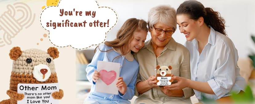 Birthday Gifts for Women Men - Happy Birthday to My Otter Half, Handmade Crochet Otter for Wife Husband Fiance, Cute Hand-Held Card for Him Her Boyfriend Girlfriend Lover