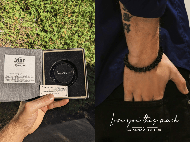 Love You This Much Steel Twist Bracelet for Him - Birthday & Wedding Gift for Husband, Boyfriend, or Fiance