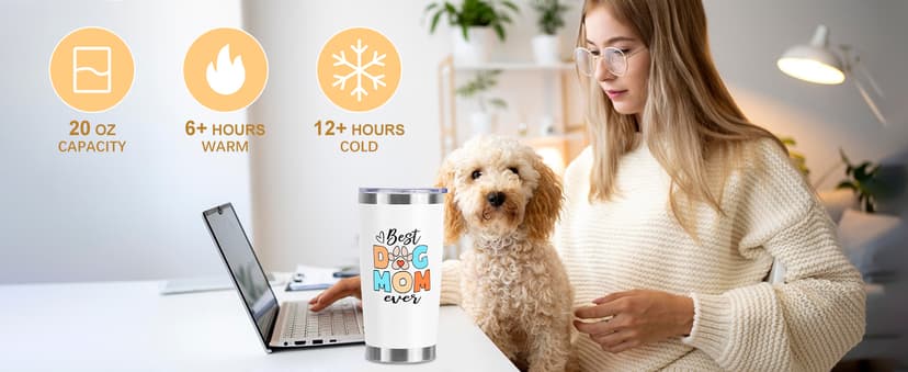 Dog Mom Dog Lover Gifts for Women, 20oz Wine Tumbler Set with Makeup Bag & Natural Stone Paw Bracelets & Socks for Women - Perfect for Birthdays, Mothers Day & Christmas