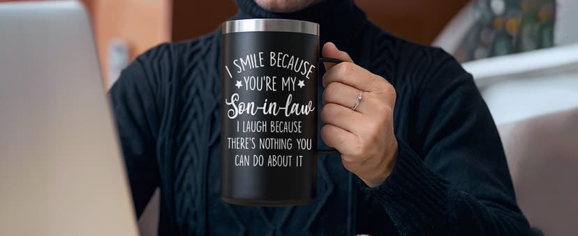 Lifecapido Son in Law Gifts, I Smile Because You’re My Son-in-law 20oz Insulated Coffee Mug, Birthday Christmas Gifts for Son in Law, Black