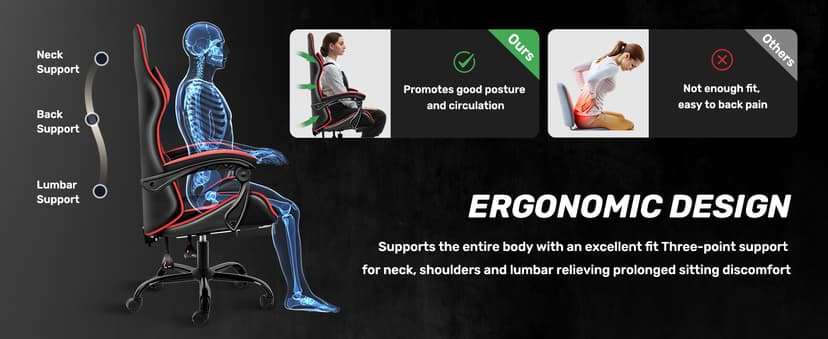 Gaming Chair, Backrest and Seat Height Adjustable Swivel Recliner Racing Office Computer Ergonomic Video Game Chair with Footrest and Lumbar Support, Red/Black