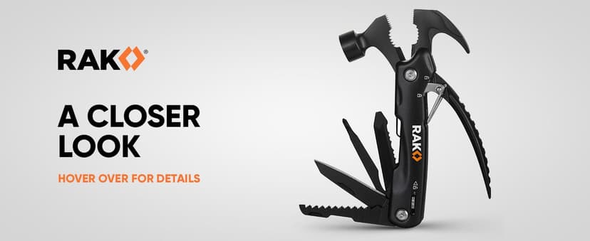 RAK Hammer Multitool BirthdayGifts for Men - Cool Unique Gifts Who Have Everything - Compact DIY Survival Multi Tool - Backpacking & Camping Accessories - Gadget Gifts