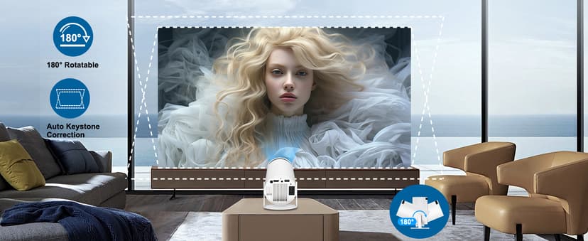 Mini Projector, Support 4K 1080P Portable Projector with Dual Band WIFI6 5G Wireless 5.2 Bluetooth Android 11, 200 ANSI Lumens, 180° Rotatable, Auto Keystone Correction,35"-130" Screen Video Projector