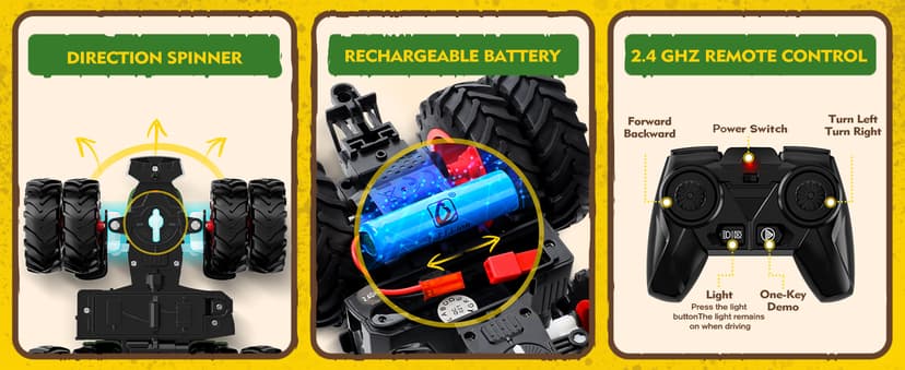 Remote Control Tractor Toy, Kids RC Tractor Set & Truck and Trailer Front Loader - Metal Car Head/8 Wheel/Light, Toddlers Farm Vehicle Toys for 3 4 5 6 7 8 9 Year Old Boys Girls Birthday Gift