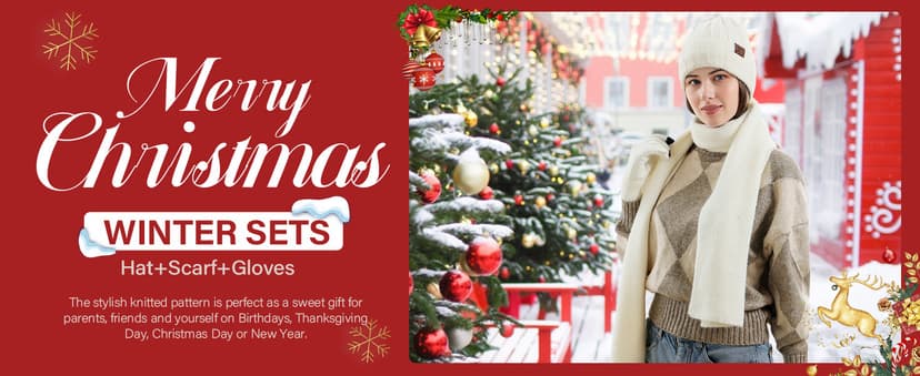 Womens Winter Warm Knit Beanie Hat Touchscreen Gloves Long Neck Scarf Set with Fleece Lined Skull Caps Gifts for Women