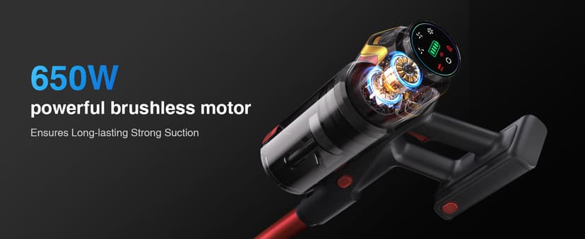 Cordless Vacuum Cleaner, 650W 55KPa 70Mins Vacuum Cleaners for Home, Self-Standing Stick Vacuum with Anti-Tangle Brush & OLED Touch Screen, Vacuum Cleaner for Hardwood Floors,Carpet,Pet Hair,Car (Red)