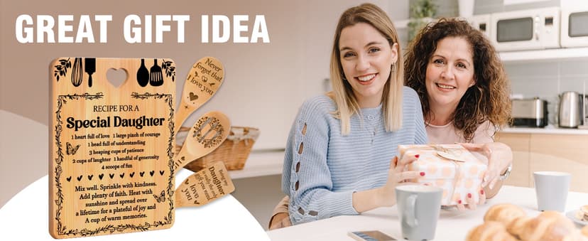 Christmas Gifts for Daughter - "Recipe for a Special Daughter" Daughter Birthday Gifts Cutting Board Set, Bamboo-Made Engraved Utensil Set Birthday Gifts for Daughter, Daughter Christmas Gifts