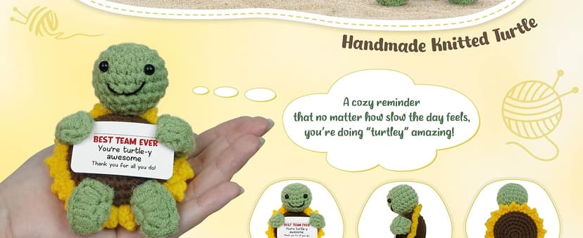 OASSIE Christmas Appreciation Gifts for Employee - Positive Turtle Crochet with Message Card - Thank You Birthday Team Stocking Stuffers Gifts for Coworkers Women Men, Office Desk Accessories Decor