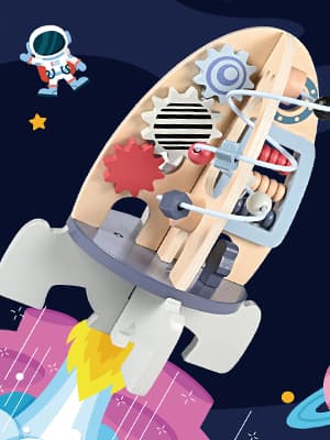 Wdmiya Space Wooden Activity Cube Toys for Baby, Montessoritoys for 1 Year Old Boy & Girl Birthday Gifts, Sensory and Educational 1st Birthday Gifts, Busy Board Toys for Baby Boy 6-18 Months (Rocket)