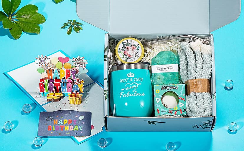 Happy Birthday Gifts for Women,Bath Relaxing Spa Gift Basket for Her, Mom, Sister, Female Friends, Daughter,Unique Wine Gift Set Idea for Women Who Have Everything