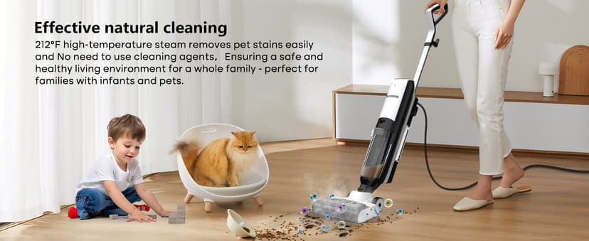 4-in-1 Steam Vacuum Mop Self-Cleaning Wet Dry Vacuum for Hardwood Floors Carpets 212°F High-Temperature Steam with LED Display