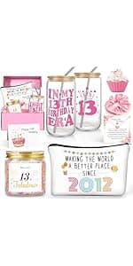 13th Birthday Gifts for Girls – Gift Set for 13 Year Old Girl with Glass, Jewelry, Bracelet, Socks, Makeup Bag – Teen Girl 13th Birthday Decorations – Present for Daughter, Niece, Granddaughter