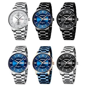 CRRJU Men's Fashion Luxury Stainless Steel Watches for Men Business Auto Date Chronograph Analog Quartz Wristwatches