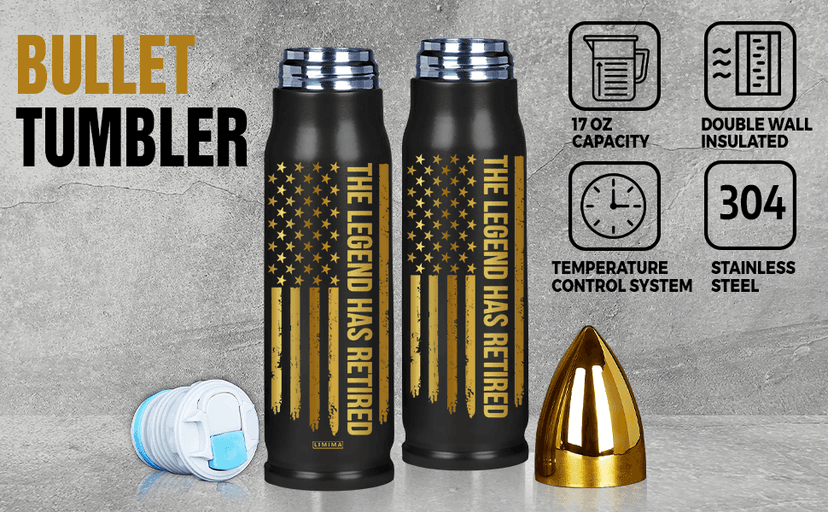 Retirement Gifts for Men, Christmas, Birthday Gift Ideas, The Legend Has Retired Tumbler, 17oz Insulated Tumbler with Patriotic American Flag Design - Funny Retirement Gift for Dad, Grandpa