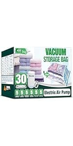 HIBAG Vacuum Storage Bags, 30-Pack Space Saver Vacuum Storage Bags, Vacuum Seal Bags for Clothing, Clothes, Comforters and Blankets (30C)