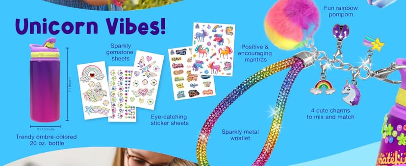 PURPLE LADYBUG Decorate Your Own Water Bottle Kit for Girls - Gifts for Ages 5 6 7 8 9 10 Year Old Girl Birthday, Girl Christmas Gifts Unicorn Toys Crafts Kids Ages 6-12